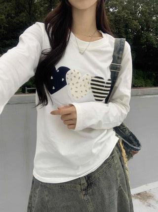 Vintage Autumn Three Heart Long Sleeve T-shirt