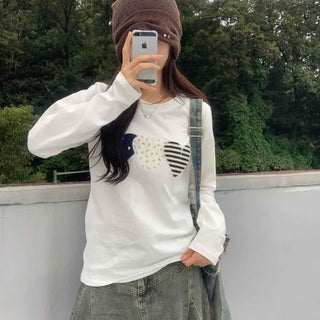 Vintage Autumn Three Heart Long Sleeve T-shirt