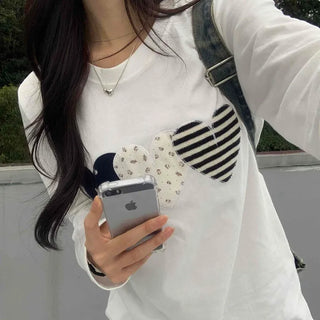 Vintage Autumn Three Heart Long Sleeve T-shirt