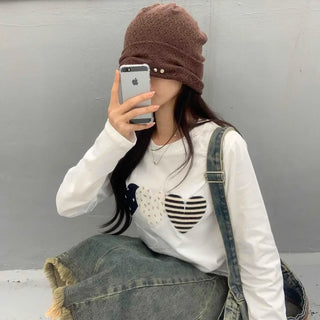 Vintage Autumn Three Heart Long Sleeve T-shirt