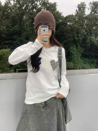 Vintage Autumn Three Heart Long Sleeve T-shirt