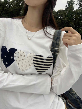 Vintage Autumn Three Heart Long Sleeve T-shirt
