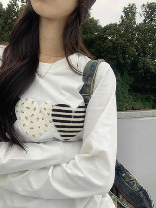 Vintage Autumn Three Heart Long Sleeve T-shirt