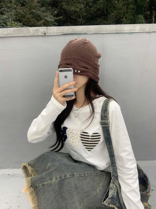 Vintage Autumn Three Heart Long Sleeve T-shirt