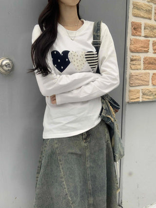 Vintage Autumn Three Heart Long Sleeve T-shirt