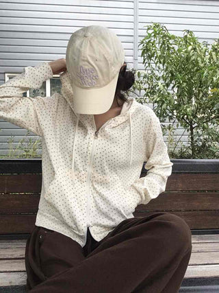 Daily Small Floral Round Neck Zip-Up Hoodie