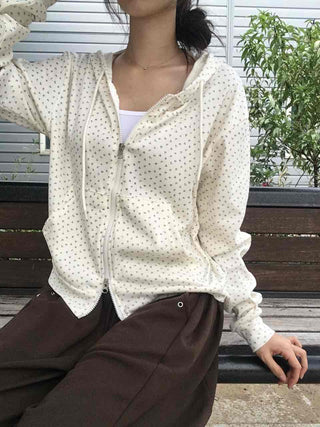 Daily Small Floral Round Neck Zip-Up Hoodie