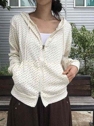 Daily Small Floral Round Neck Zip-Up Hoodie