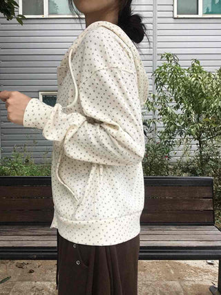 Daily Small Floral Round Neck Zip-Up Hoodie