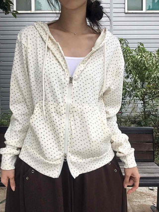 Daily Small Floral Round Neck Zip-Up Hoodie