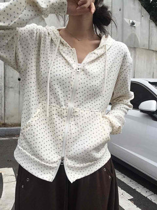Daily Small Floral Round Neck Zip-Up Hoodie