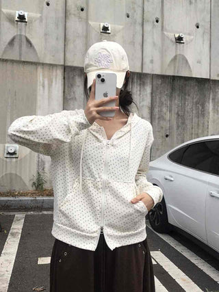 Daily Small Floral Round Neck Zip-Up Hoodie