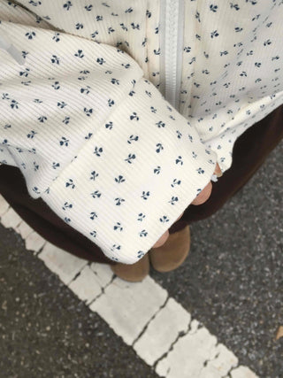 Daily Small Floral Round Neck Zip-Up Hoodie