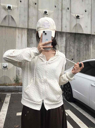 Daily Small Floral Round Neck Zip-Up Hoodie