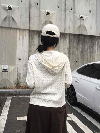 Daily Small Floral Round Neck Zip-Up Hoodie