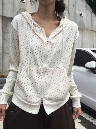 Daily Small Floral Round Neck Zip-Up Hoodie