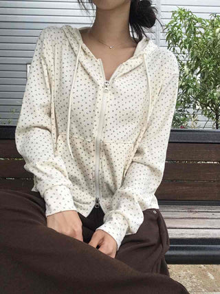 Daily Small Floral Round Neck Zip-Up Hoodie