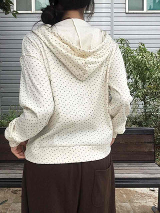 Daily Small Floral Round Neck Zip-Up Hoodie