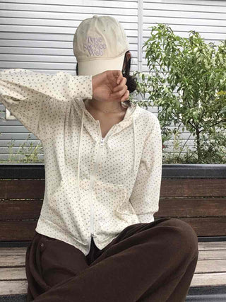 Daily Small Floral Round Neck Zip-Up Hoodie
