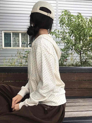 Daily Small Floral Round Neck Zip-Up Hoodie