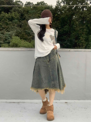 Boho Chic Asymmetrical Flare Denim Midi Skirt