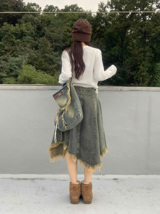 Boho Chic Asymmetrical Flare Denim Midi Skirt