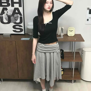 Basic Midi Cotton Plain Midi Skirt
