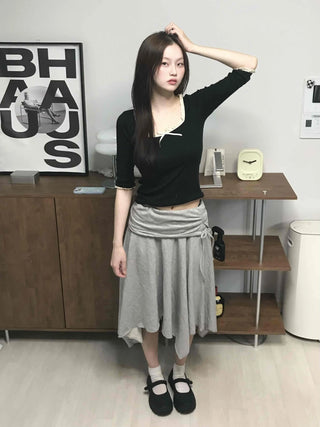 Basic Midi Cotton Plain Midi Skirt