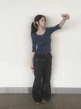 Trendy Techwear Plain Cotton Long Pants