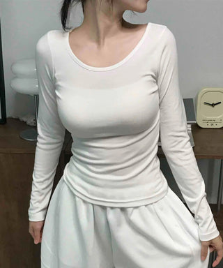 Yeori Basic Plain U-neck Long-sleeve T-shirt