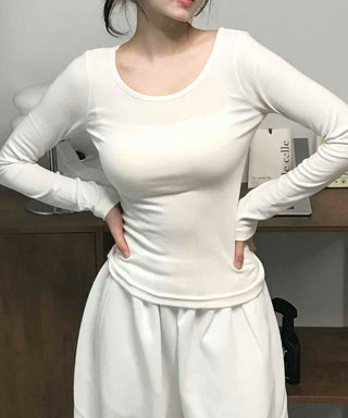 Yeori Basic Plain U-neck Long-sleeve T-shirt