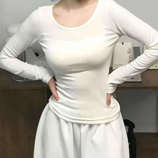 Yeori Basic Plain U-neck Long-sleeve T-shirt