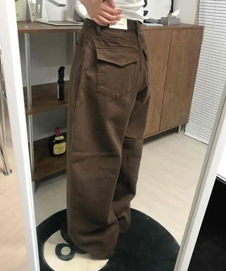 Simple Pocket Cotton Plain Long Pants