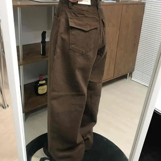 Simple Pocket Cotton Plain Long Pants
