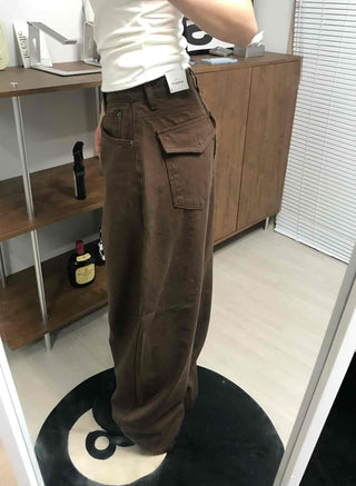 Simple Pocket Cotton Plain Long Pants