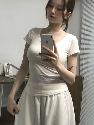Casual Stylish Plain Cotton Short Sleeve T-shirt