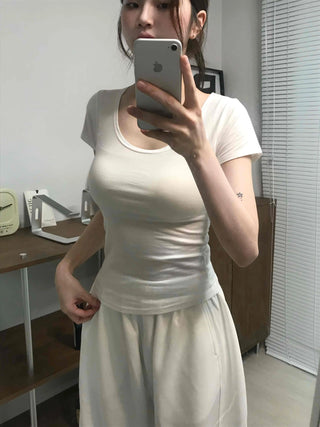 Casual Stylish Plain Cotton Short Sleeve T-shirt