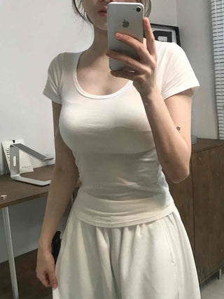 Casual Stylish Plain Cotton Short Sleeve T-shirt
