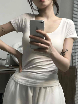 Casual Stylish Plain Cotton Short Sleeve T-shirt
