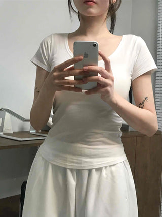 Casual Stylish Plain Cotton Short Sleeve T-shirt