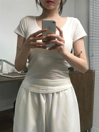 Casual Stylish Plain Cotton Short Sleeve T-shirt