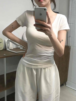 Casual Stylish Plain Cotton Short Sleeve T-shirt