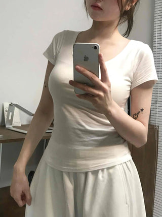 Casual Stylish Plain Cotton Short Sleeve T-shirt