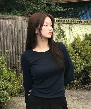 Casual Ribbed Cotton Plain Long Sleeve T-shirt