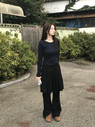 Casual Ribbed Cotton Plain Long Sleeve T-shirt