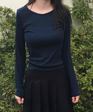 Casual Ribbed Cotton Plain Long Sleeve T-shirt