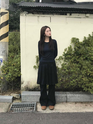 Casual Ribbed Cotton Plain Long Sleeve T-shirt