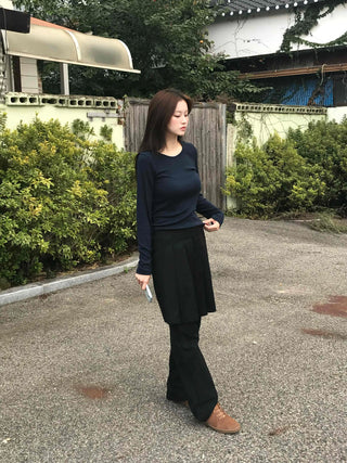 Casual Ribbed Cotton Plain Long Sleeve T-shirt