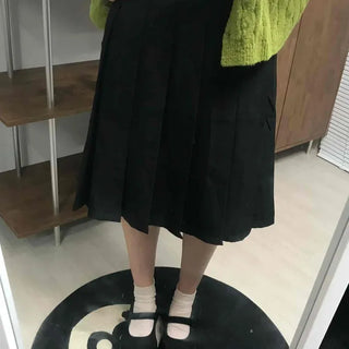 Date Look Pleated Cotton Plain Midi Skirt