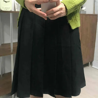 Date Look Pleated Cotton Plain Midi Skirt